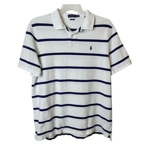 Polo Ralph Lauren Men's White Navy Stripe Classic Fit Short Sleeve Polo Shirt XL